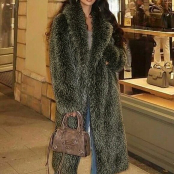 Jackets & Blazers - Green Casual Women's Dyed Tip Long Faux Fur Lapel Jacket